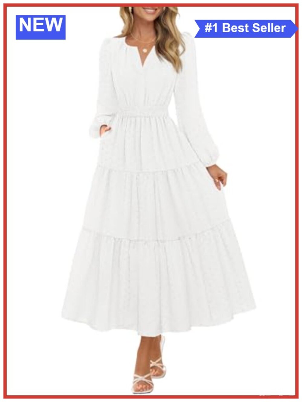 Womens Long Sleeve Swiss Dots Boho Maxi Dress Puff Sleeve High Waist